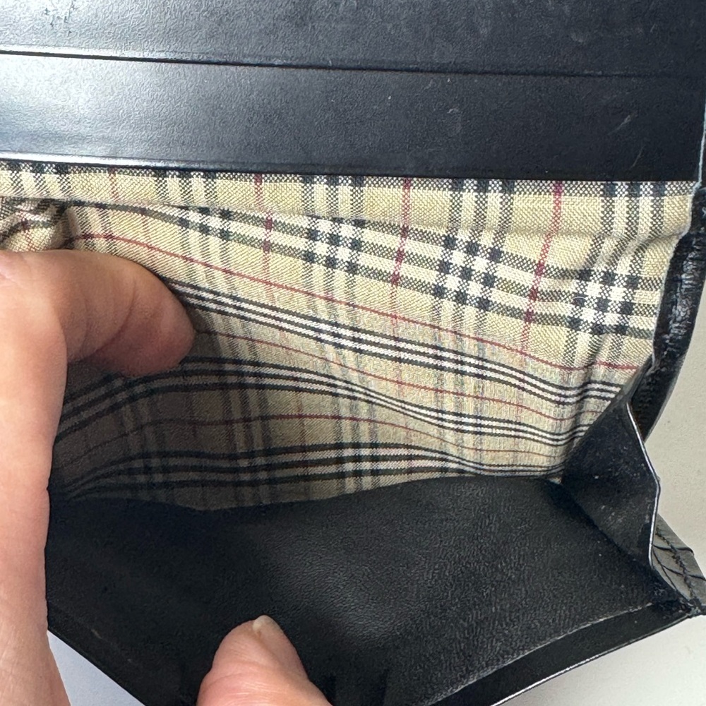Burberry Unisex Black Canvas Card Holder With Leather Trim & Checkered Interior - Picture 12 of 12